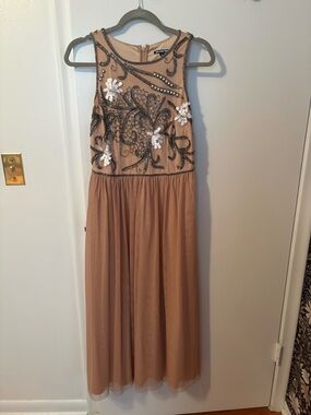 Gianni Bini Nude-Beige Embellished Maxi Dress
